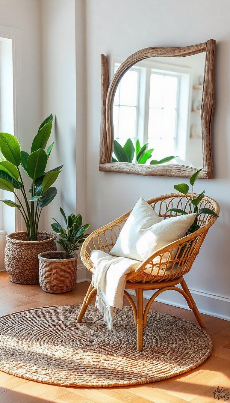 Bringing in natural materials like rattan, jute, and driftwood instantly gives your home a coastal feel.