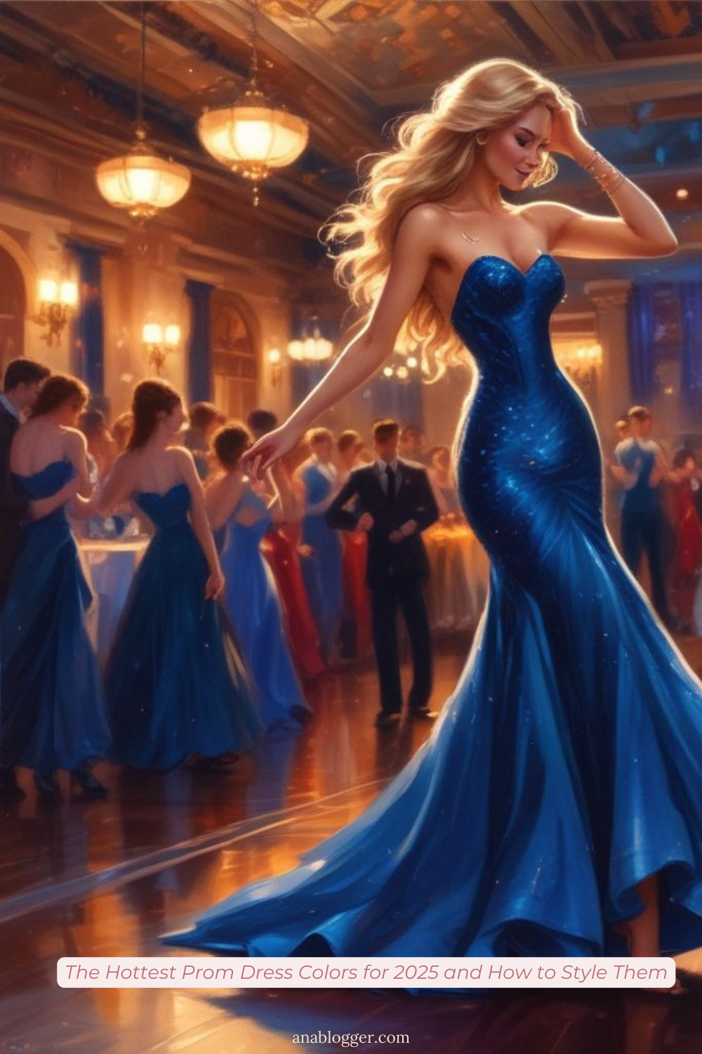 You step onto the dance floor in a sleek midnight blue dress, catching everyone's eye with your stunning, timeless elegance.