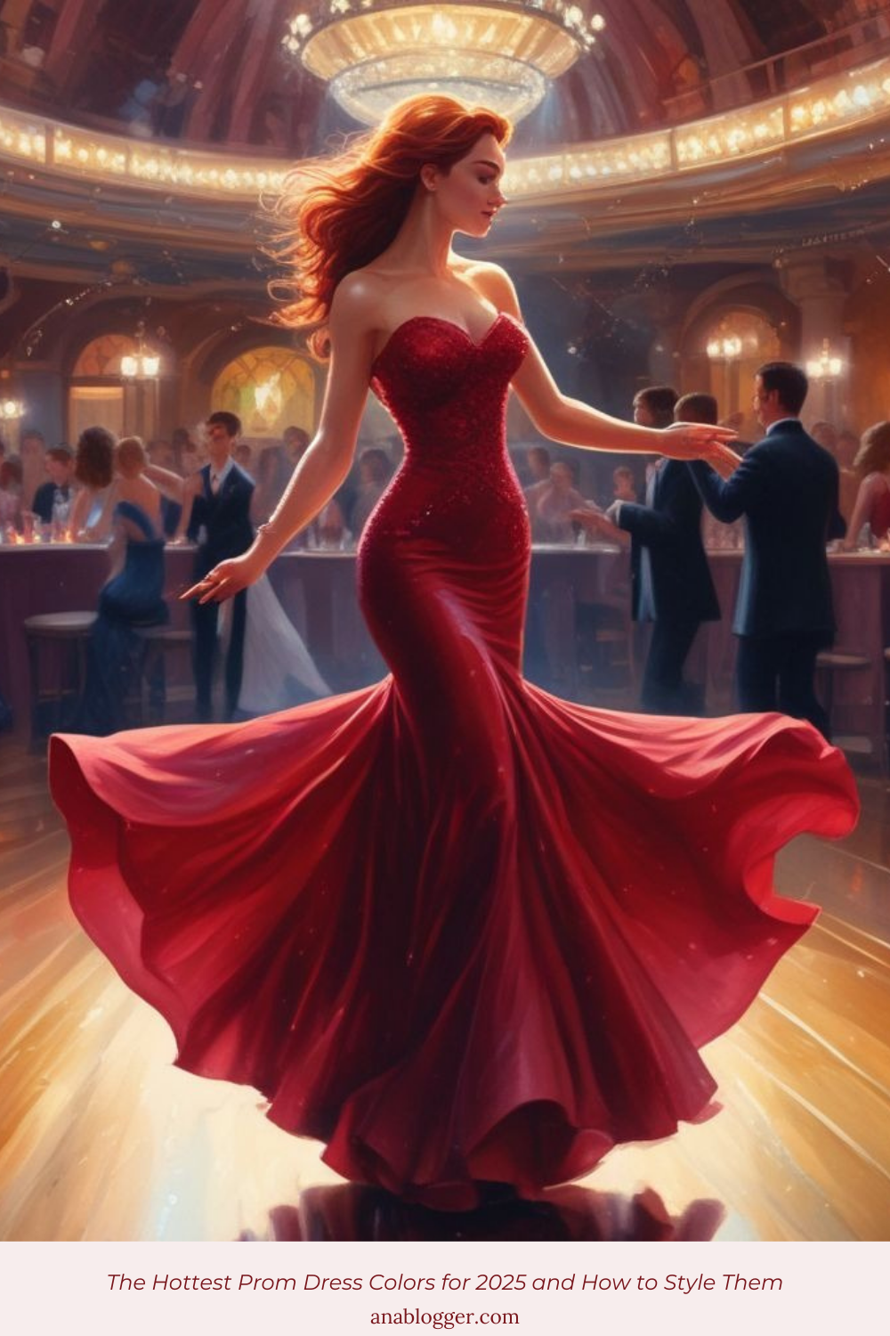 A floor-length burgundy gown hugging your curves perfectly, turning every head in the room.