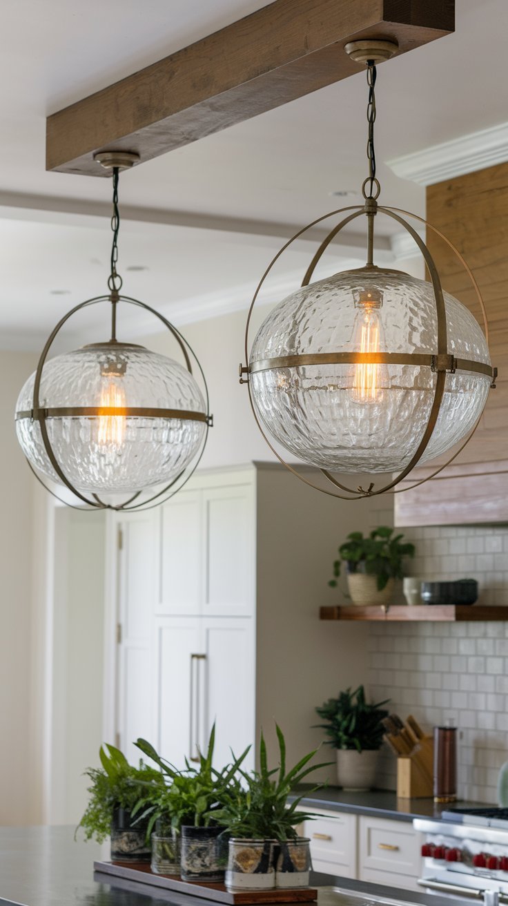 Two oversized pendant lights hanging gracefully above your kitchen island, casting a warm glow while making a chic design statement.
