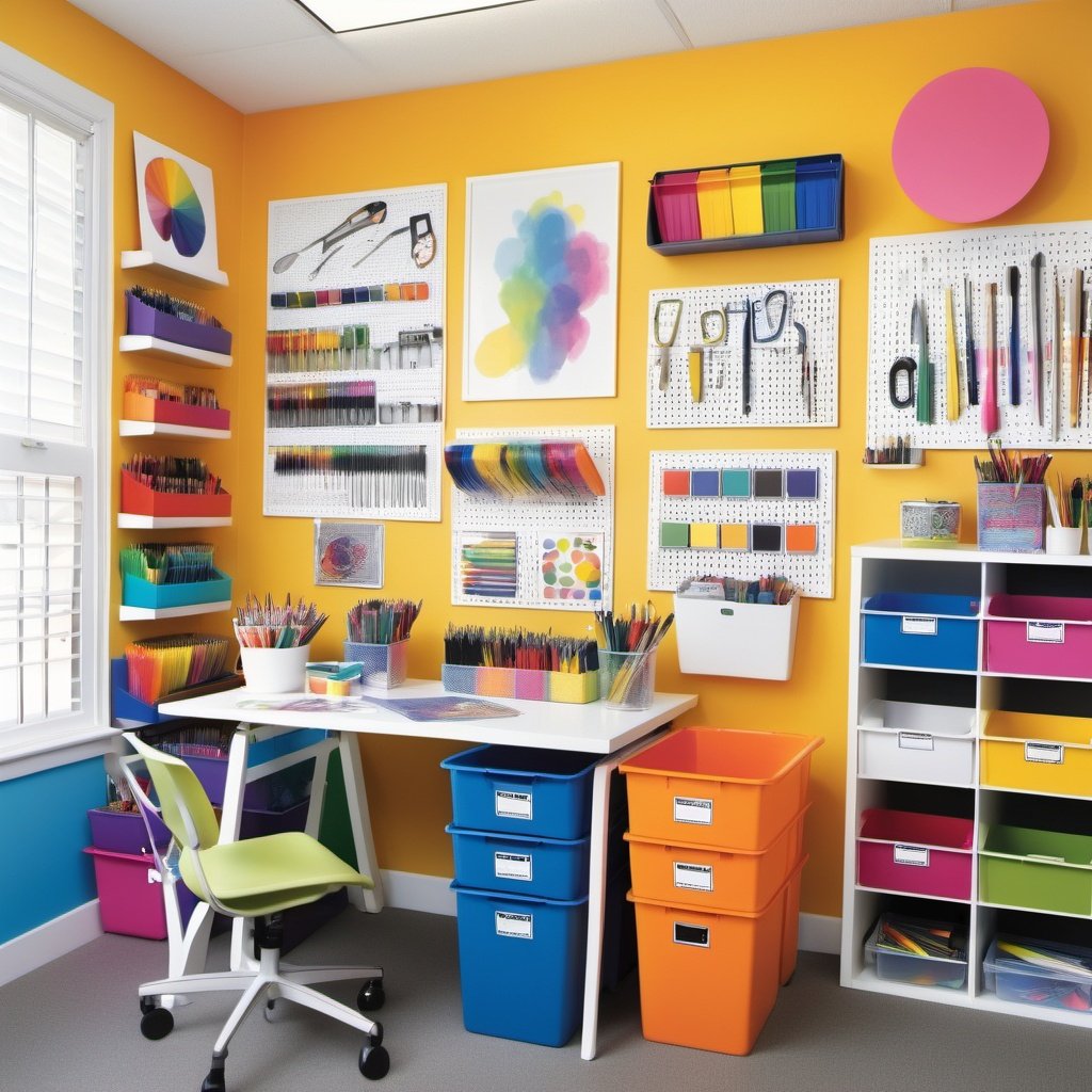 10 Inspiring Cozy Office Spaces to Boost Creativity (2025) : The Colorful Creator’s Studio A bright office with splashes of color everywhere – from the painted accent wall to the mismatched chairs. Art supplies are neatly stored in rainbow-colored bins, and a pegboard organizes tools.