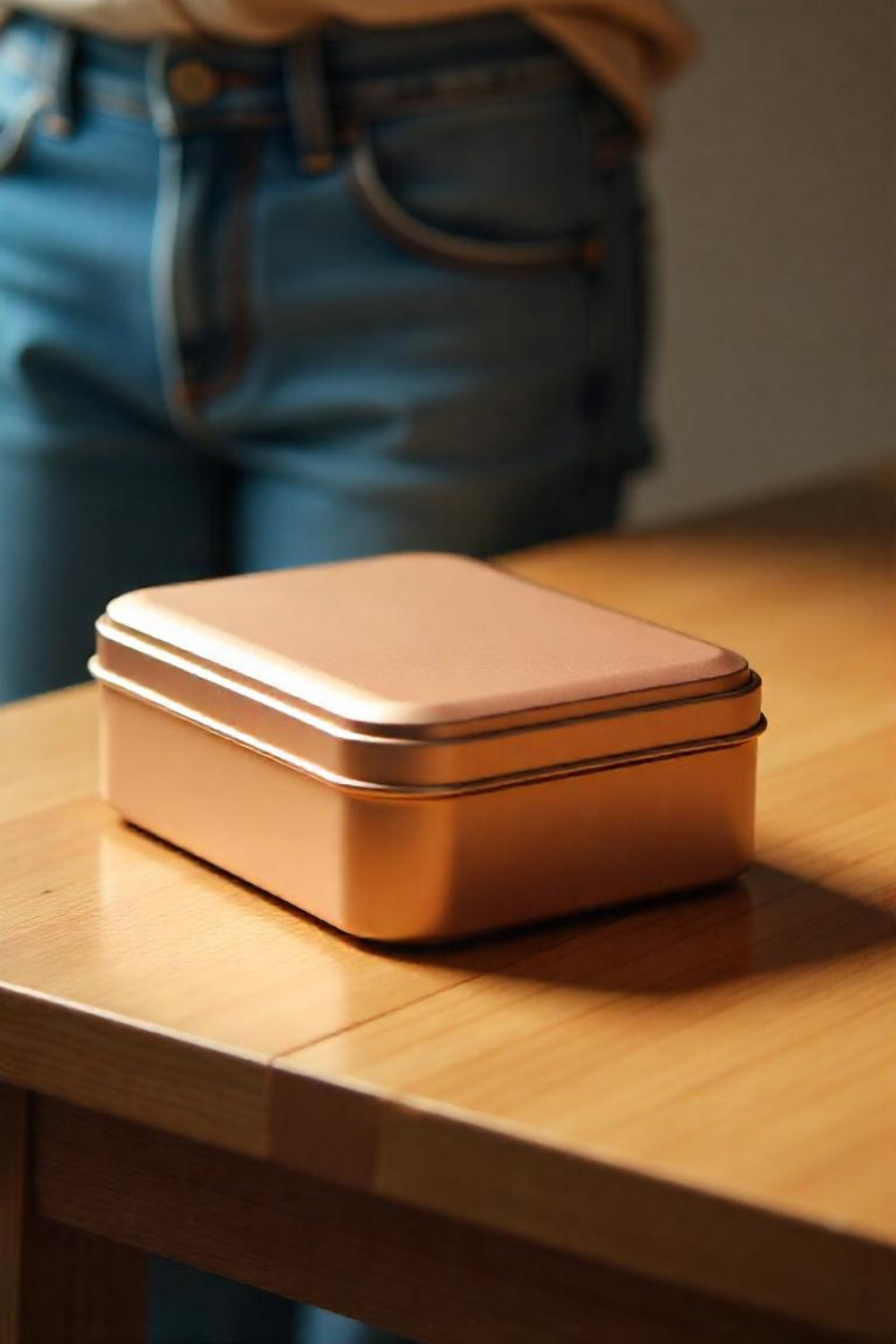 A sleek tin that slips effortlessly into your pocket without creating that awkward wallet bulge.