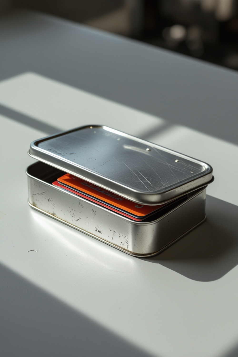 A sturdy metal case protecting your cards from bending, breaking, or getting wet.
