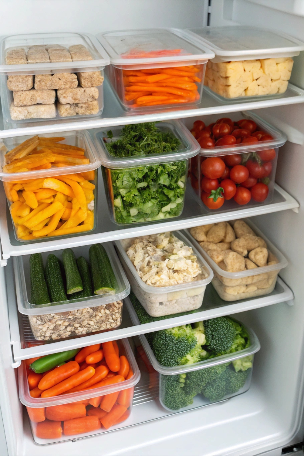 Your fridge stocked with pre-chopped veggies, marinated proteins, and ready-to-go meal components.