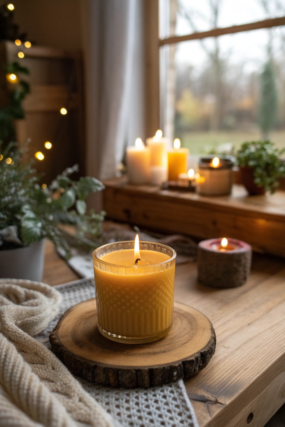 A warm, golden glow from a handmade beeswax candle, filling your guest’s home with a soft, honey-like scent—a cozy keepsake from your wedding day.
