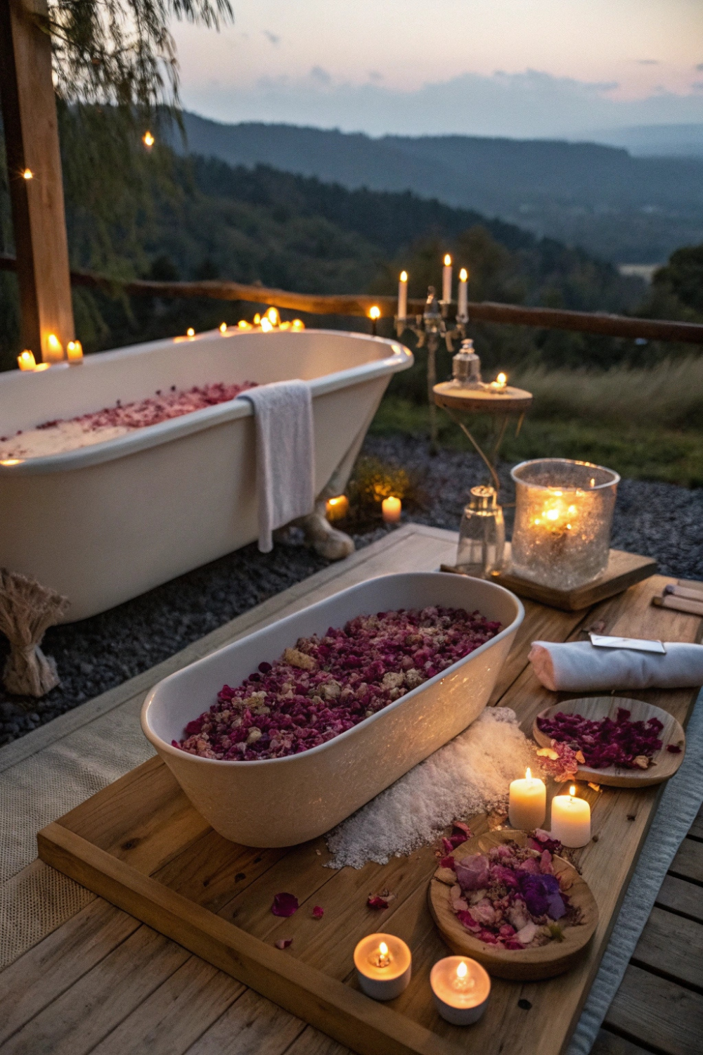A relaxing evening, your guests pouring a fragrant mix of dried lavender, rose petals, and Epsom salt into their bath—self-care, courtesy of your wedding!