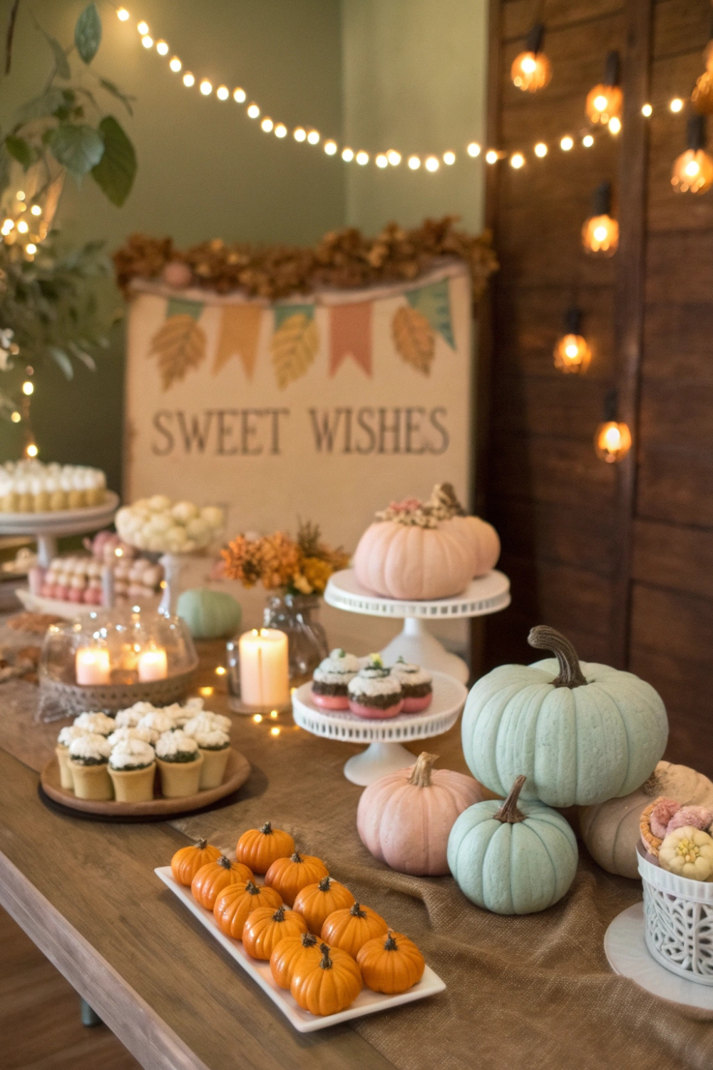 If you are planning a baby shower during autumn, this would be perfect! A warm, fall-inspired baby shower with mini pumpkins, rich autumn colors, and cozy vibes.