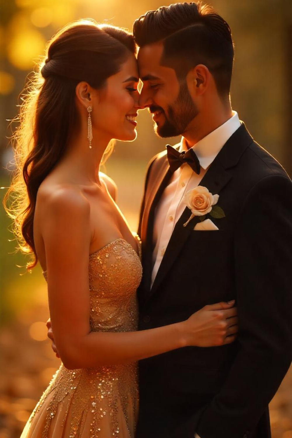 You’re glowing in a gold-toned dress, and your date’s suit has gold cufflinks, a watch, or subtle metallic threading.