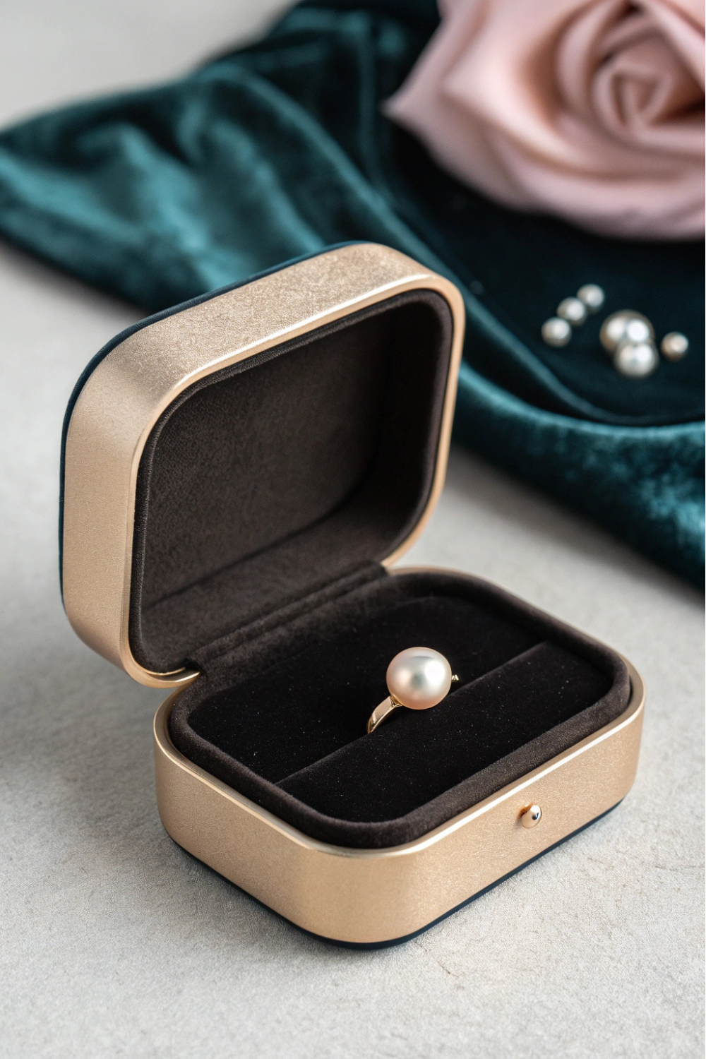 A sleek, modern tin painted in matte black or champagne gold, lined with soft velvet in a deep jewel tone. Simple, elegant, and timeless.