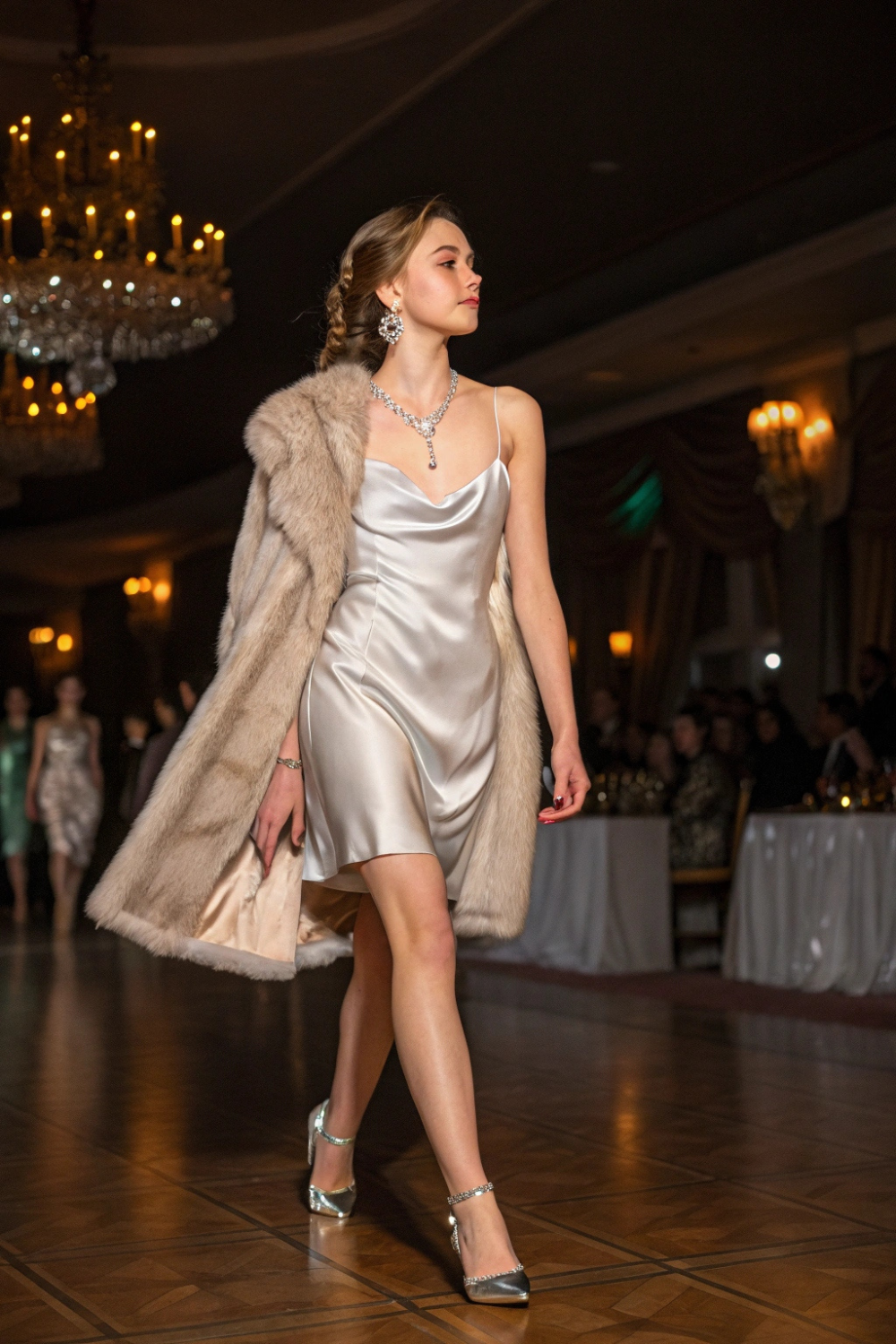 The smooth satin hugs your body in all the right places, flowing gracefully as you move. You feel like a total goddess.