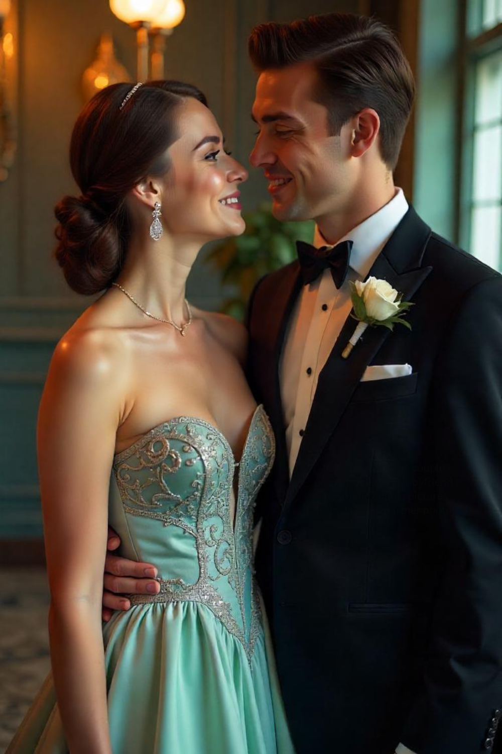 You both love Old Hollywood glam, so you’re in a stunning vintage-inspired gown, and your date is rocking a classic tux with a bow tie. Chef’s kiss!