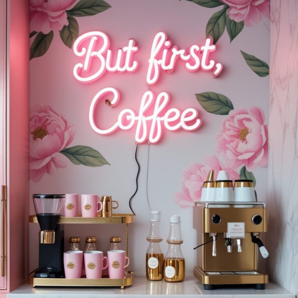 Read more about the article Pink & Gold Coffee Bar Ideas That Feel Luxe & Glamorous