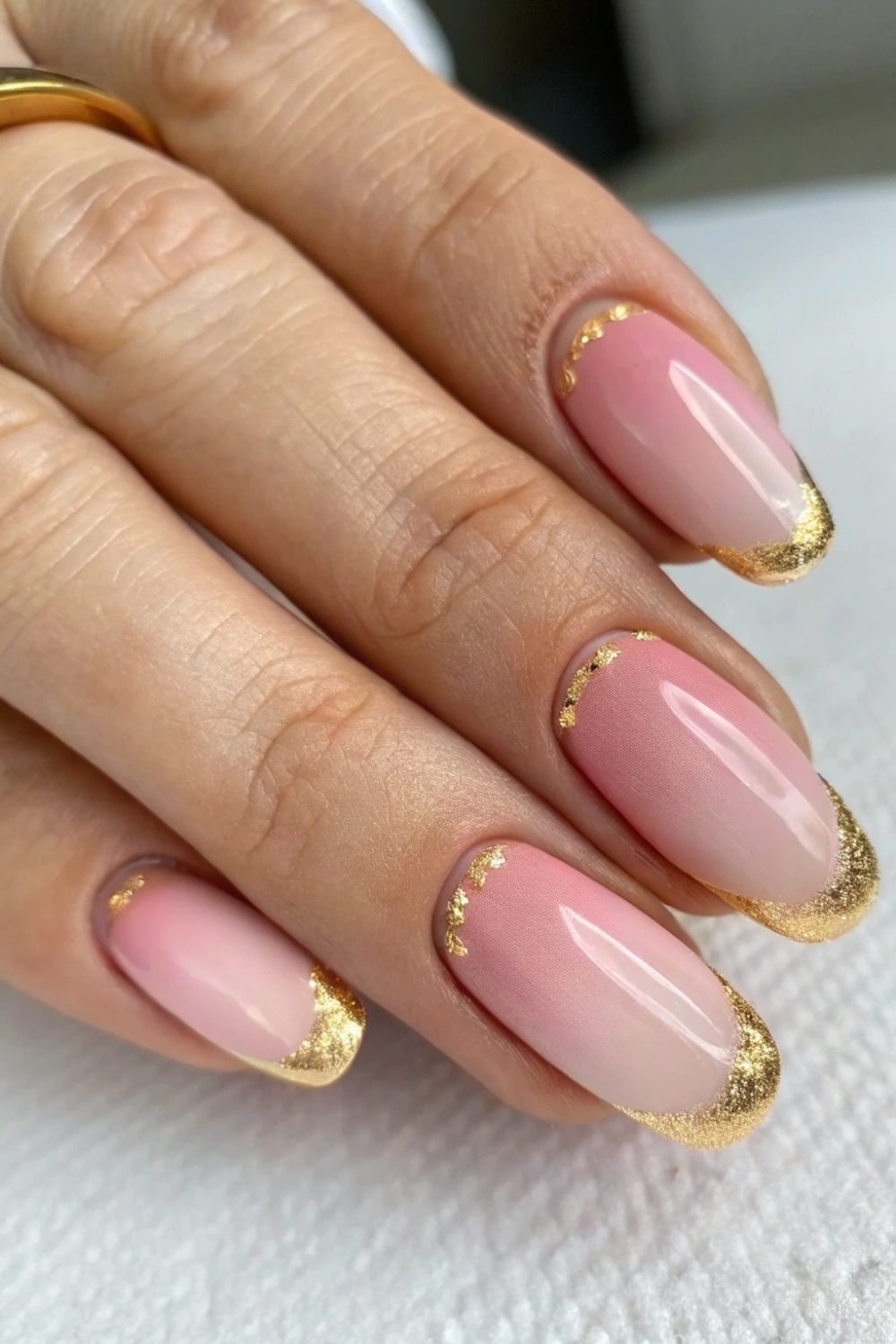 Dusty Rose to Gold Ombre spring nails