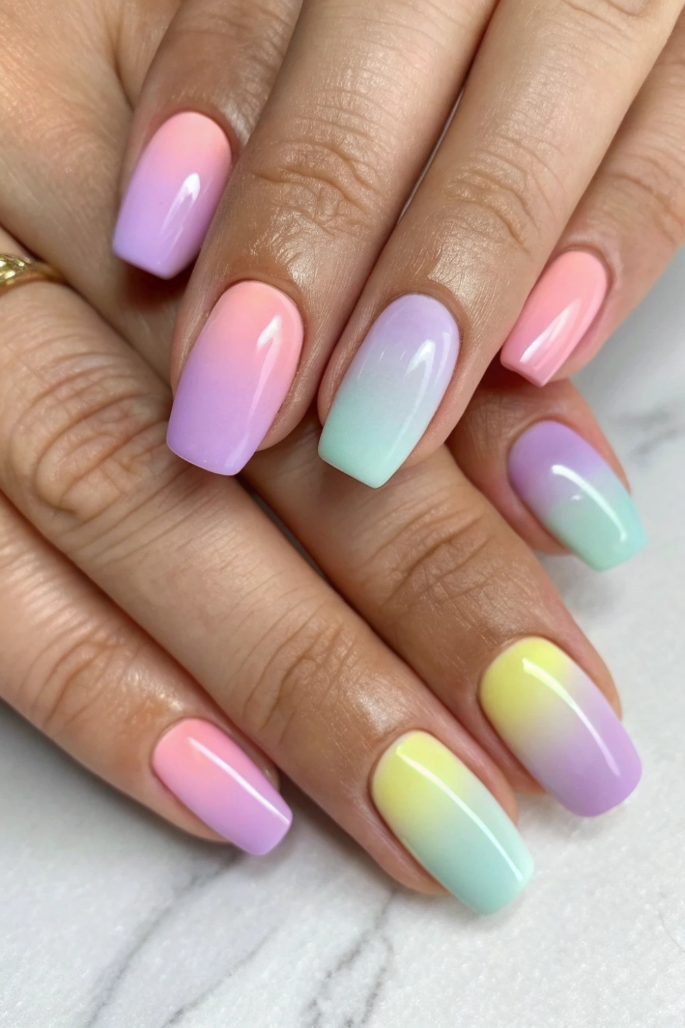 Pastel Rainbow Ombre spring nails