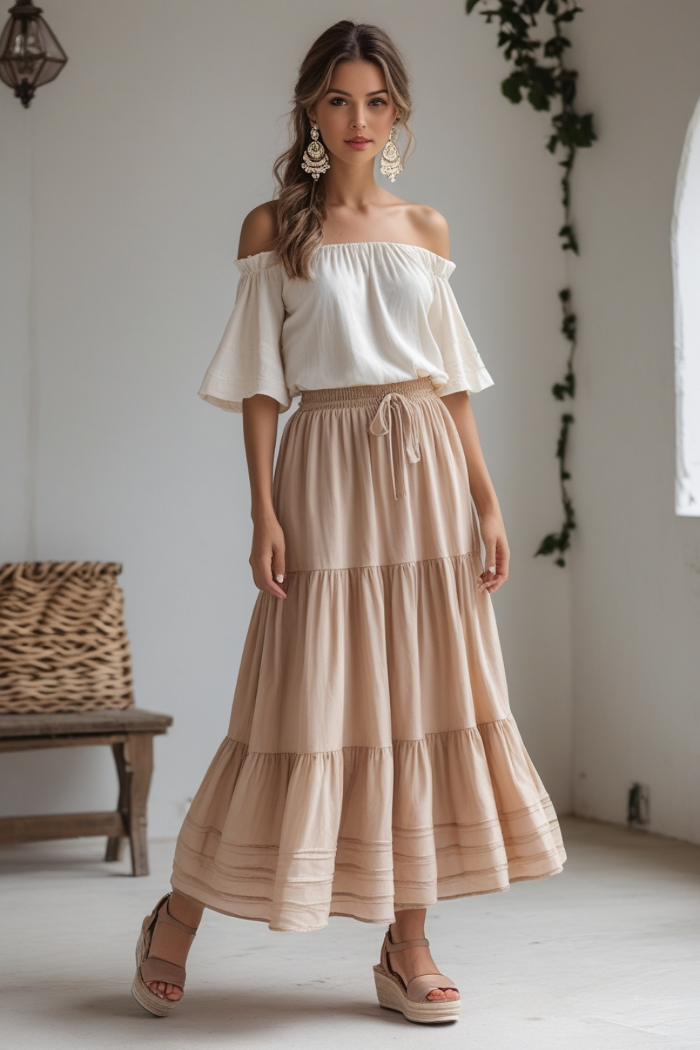 Tiered Skirt & Off-Shoulder Top for a shabby chic look