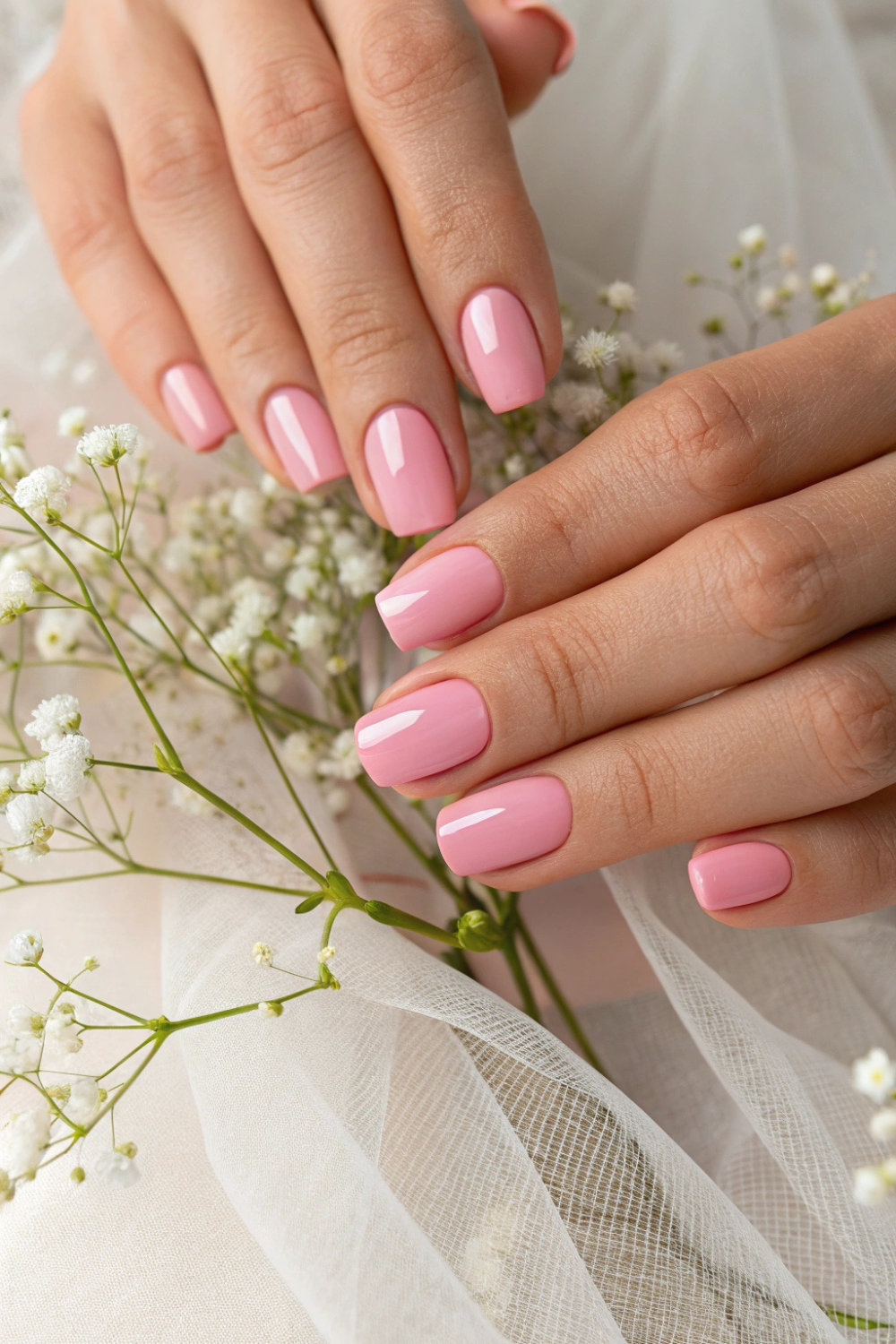 A barely-there pink wash enhances the natural beauty of the nails, giving them a soft, feminine glow.