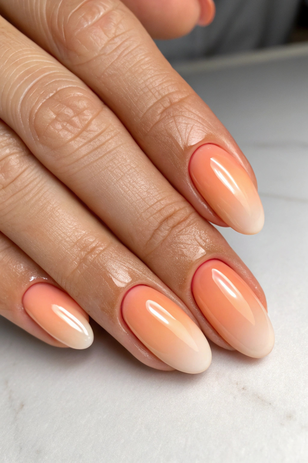 Soft Beige & Peach Fade spring nails