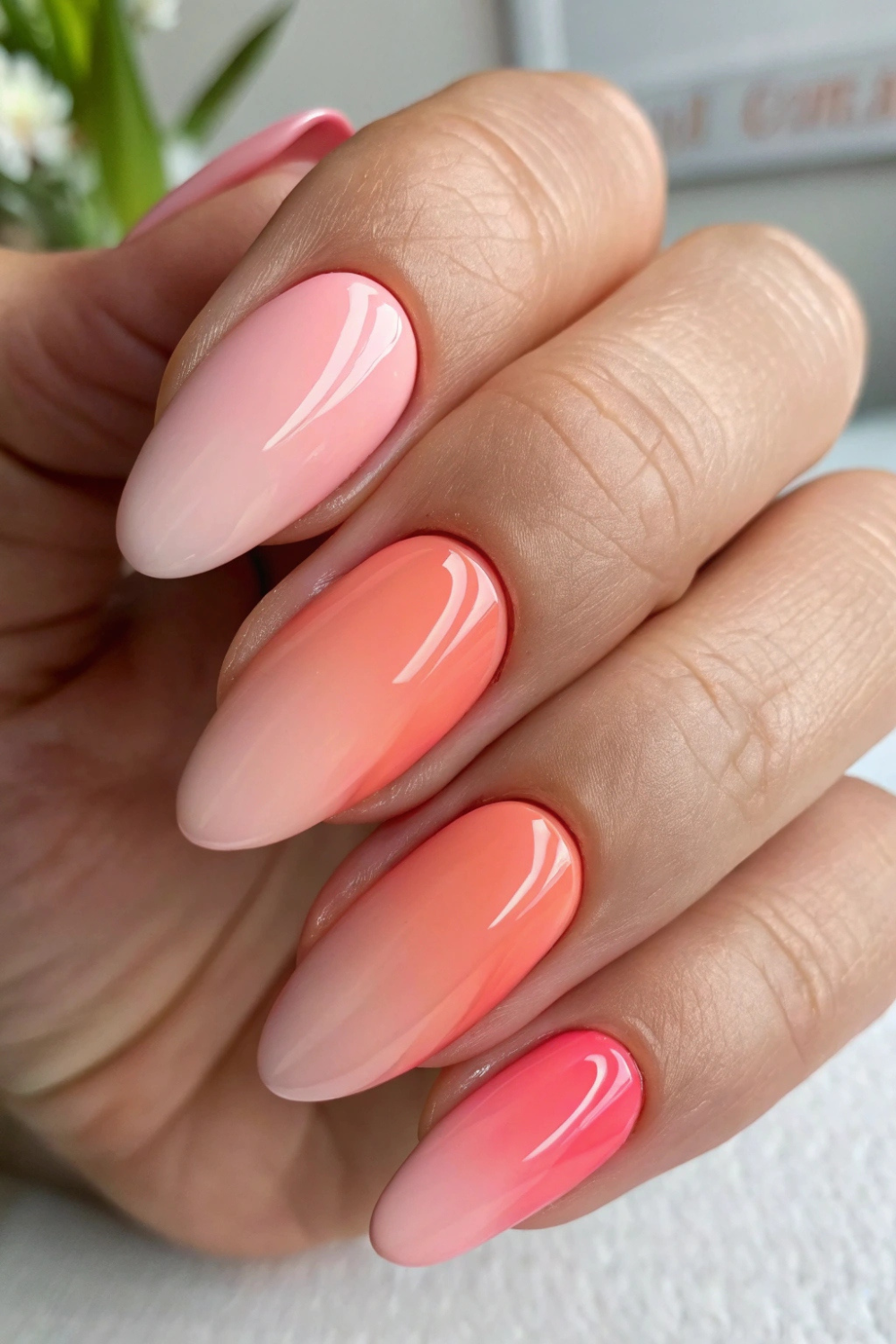 Soft Coral & Shell Pink Gradient spring nails